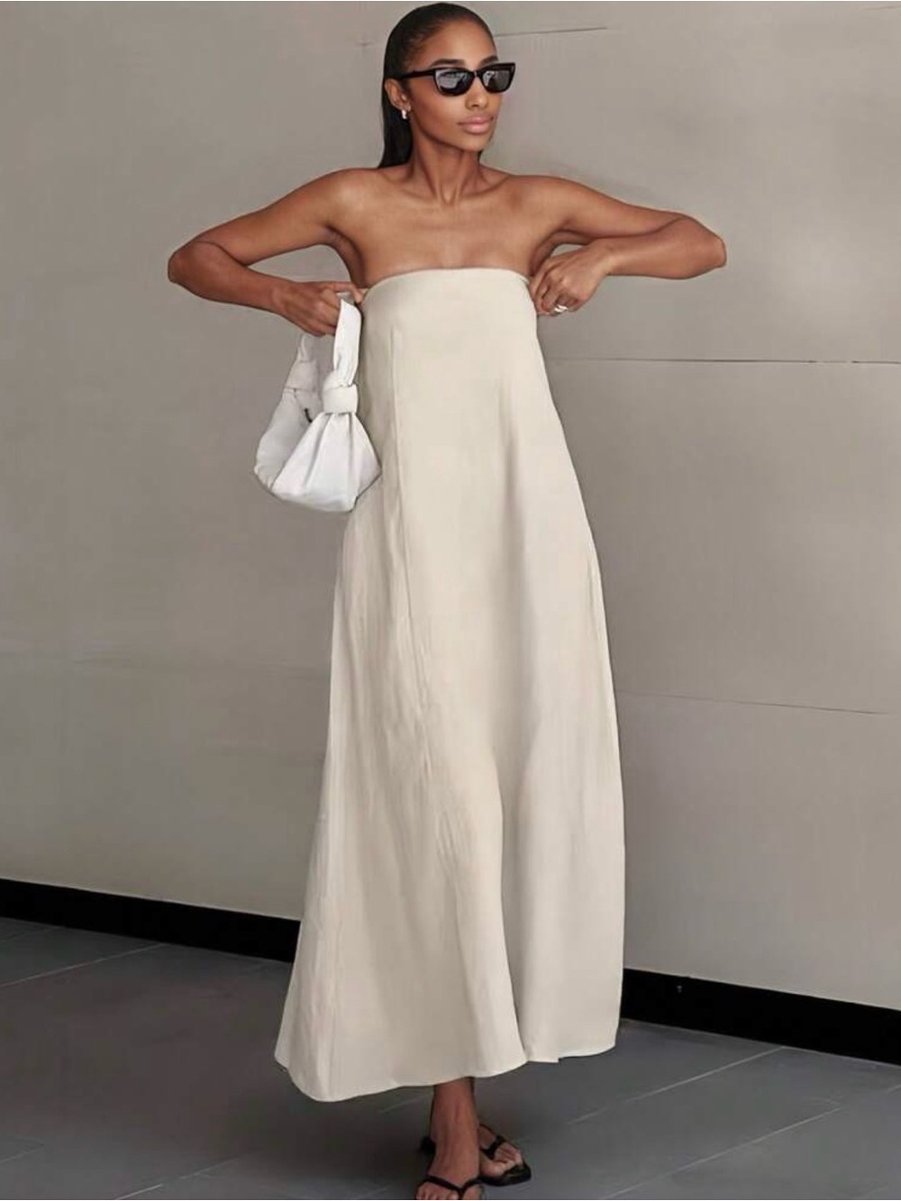 NEW Beige Linen Strapless Maxi Dress - Picture 2 of 12